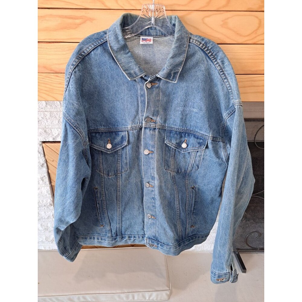 Vintage International Denim Jacket X-Large USA Cotton Embroidered Semi Trucker - Picture 6 of 13